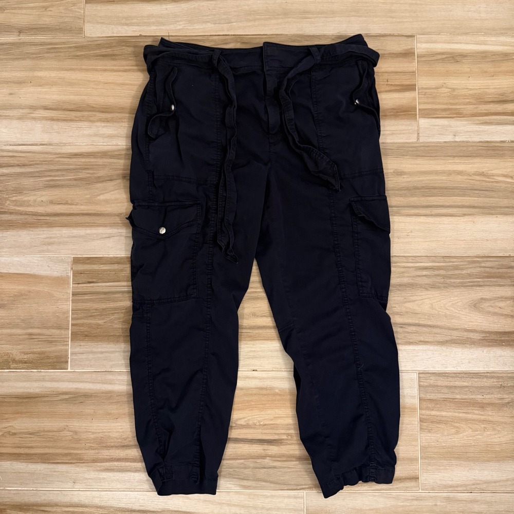 Lauren Ralph Lauren Black Cargo Jogger Pants‎ Size 14 Stretch Cotton Tie Waist